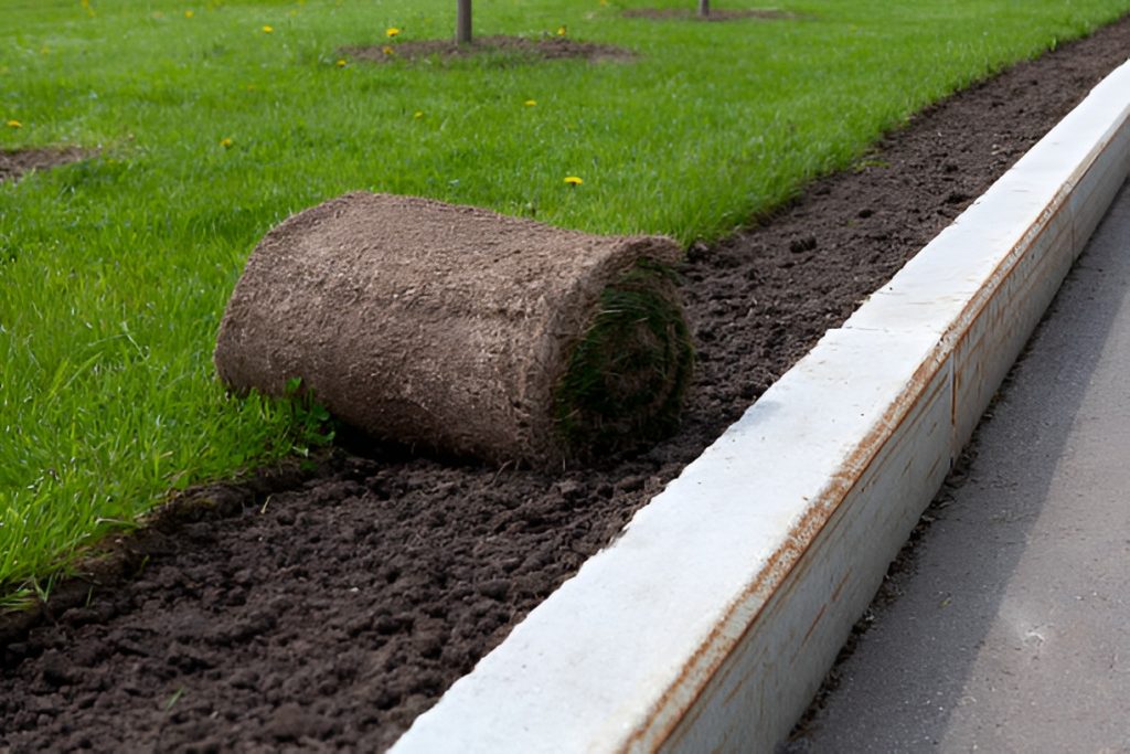 rolled sod in a yard